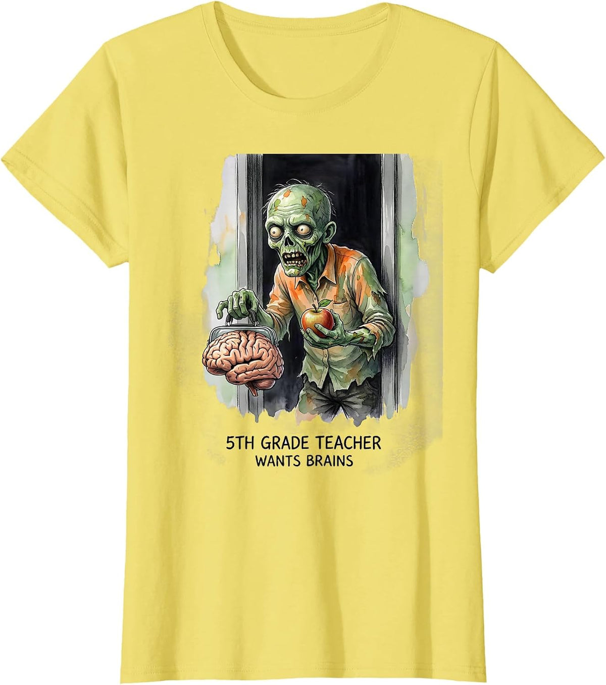 5th Grade Teacher Wants Brains Funny Zombie Halloween T-Shirt - Lemon Yellow