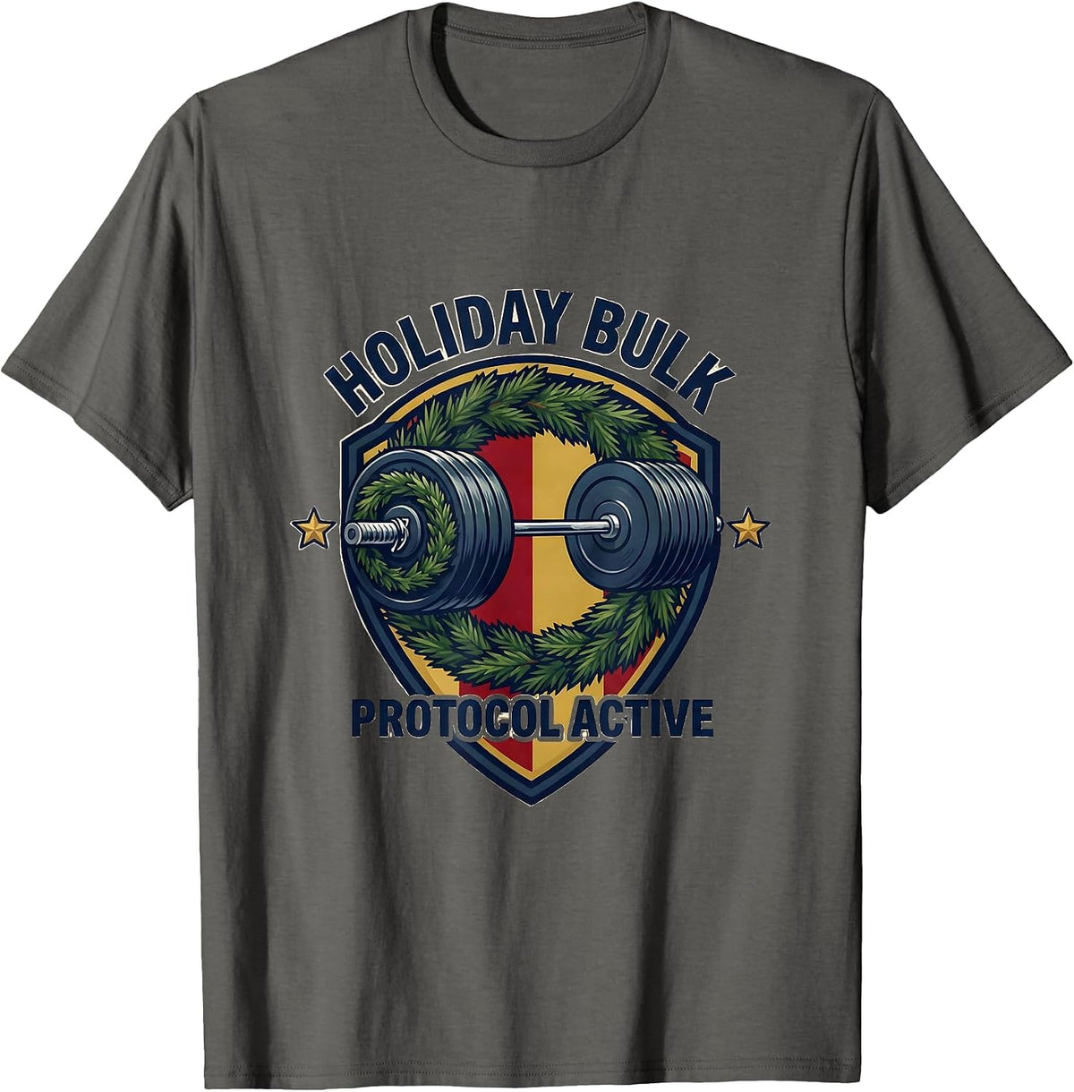 Holiday Bulk Protocol Active Funny Christmas Weightlifting T-Shirt - Asphalt Grey