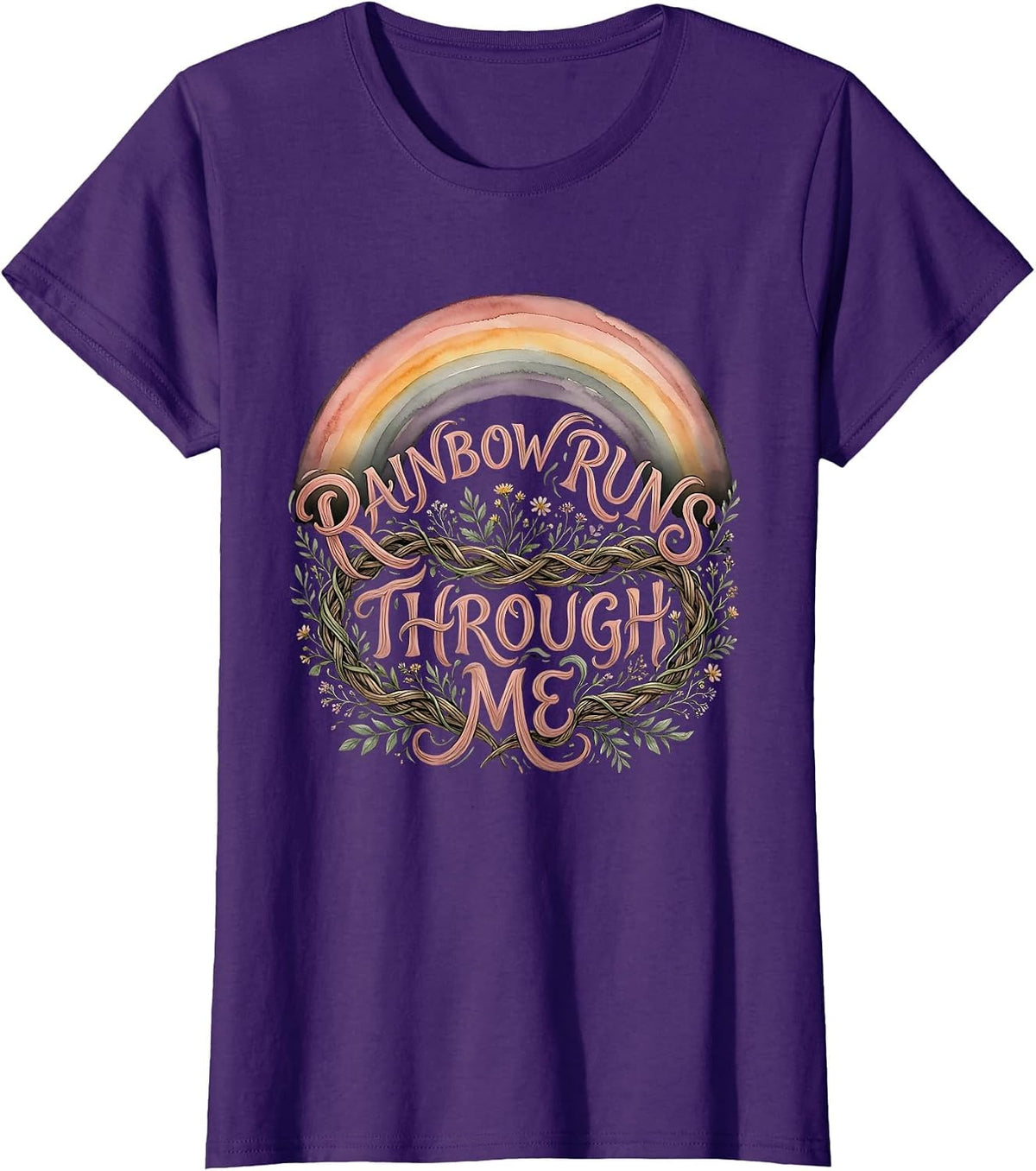 Women's Rainbow Runs Through Me Pride Design T-Shirt - Purple