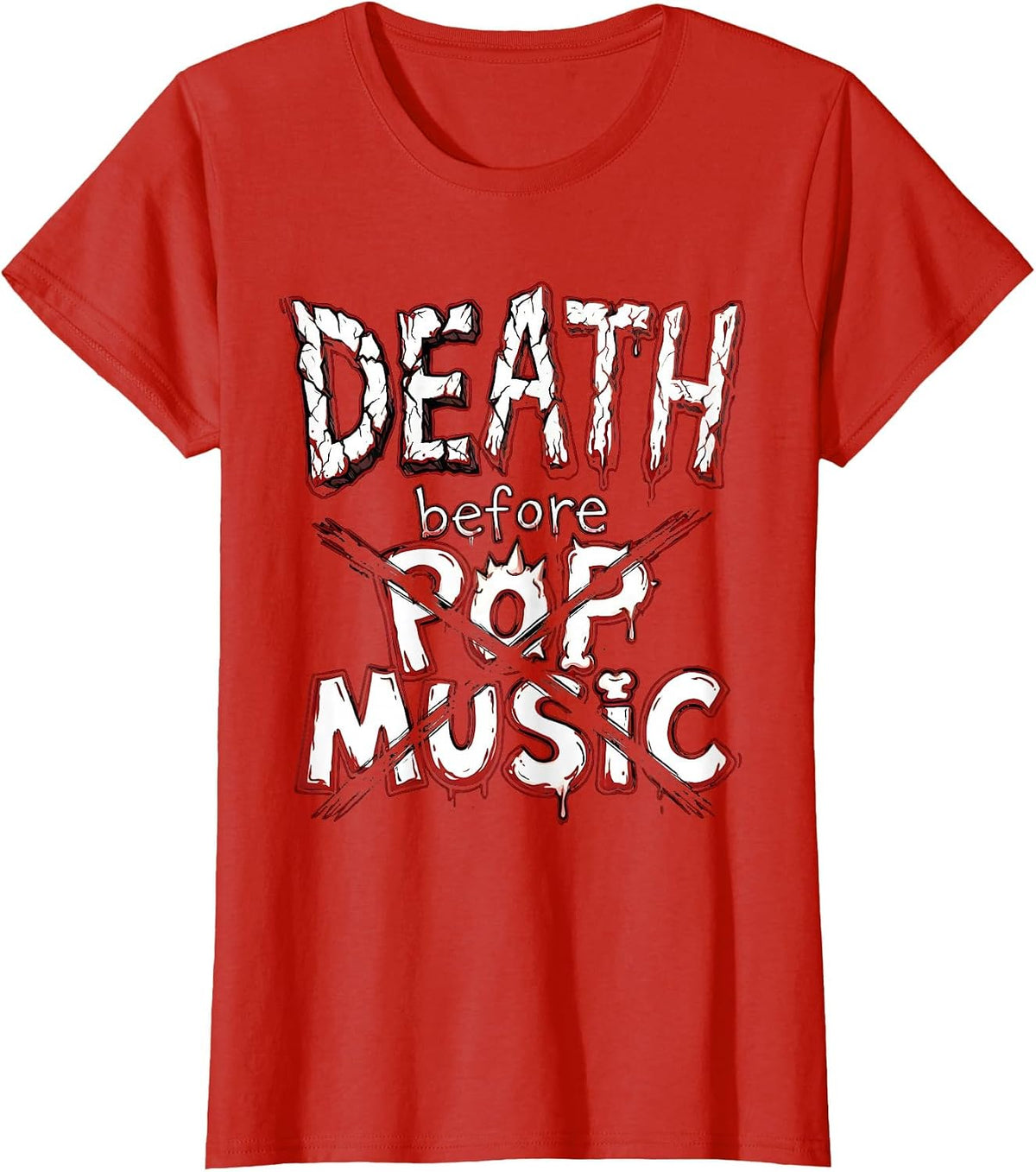 Women's Death Before Pop Music Metal Band Graphic T-Shirt - Red