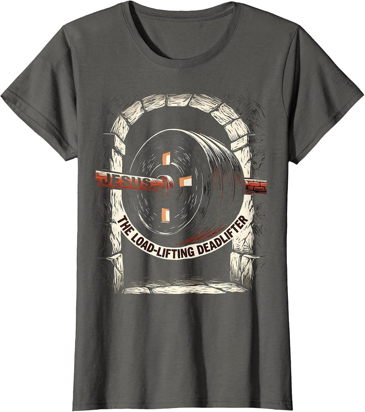 Women's Jesus, The Load-Lifting Deadlifter Funny Christian Gym T-Shirt - Asphalt Grey