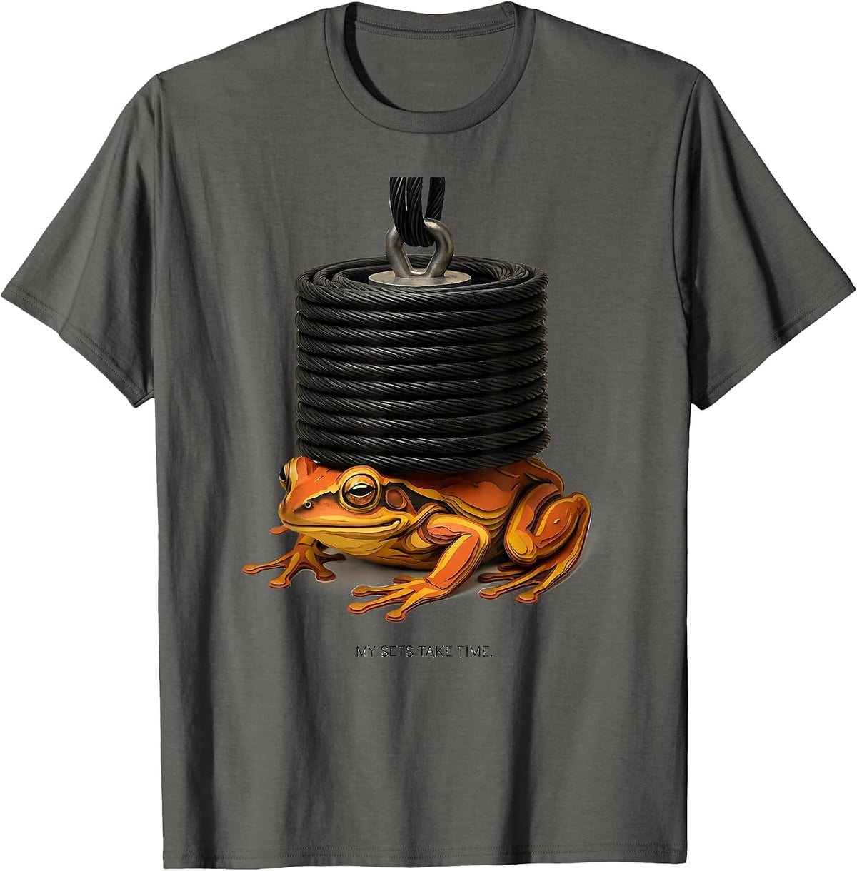 Men's My Sets Take Time Funny Gym Weightlifting Workout Humor T-Shirt - Asphalt Grey