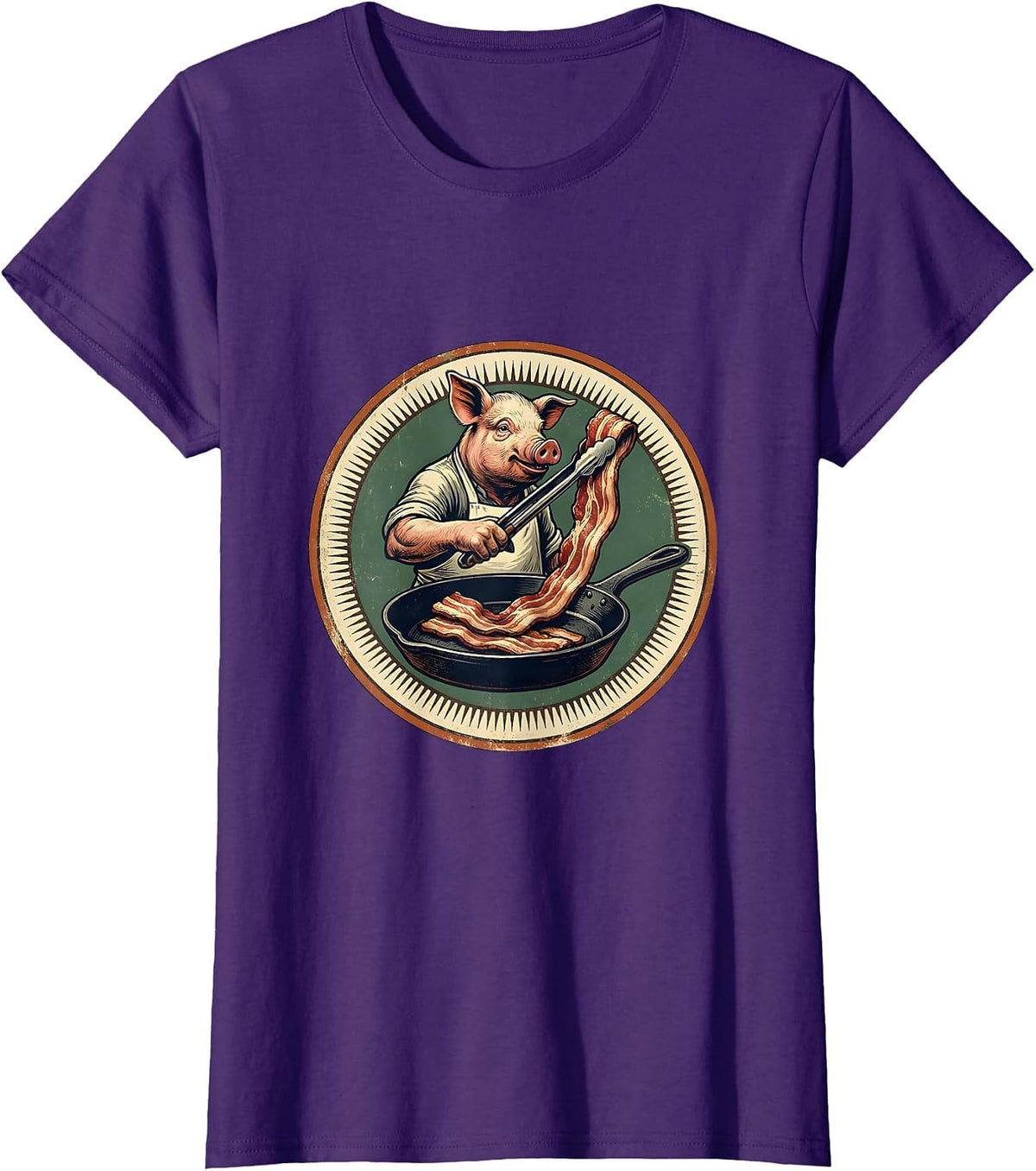 Women's Vintage Pig Bacon Lover Foodie Humor T-Shirt - Purple