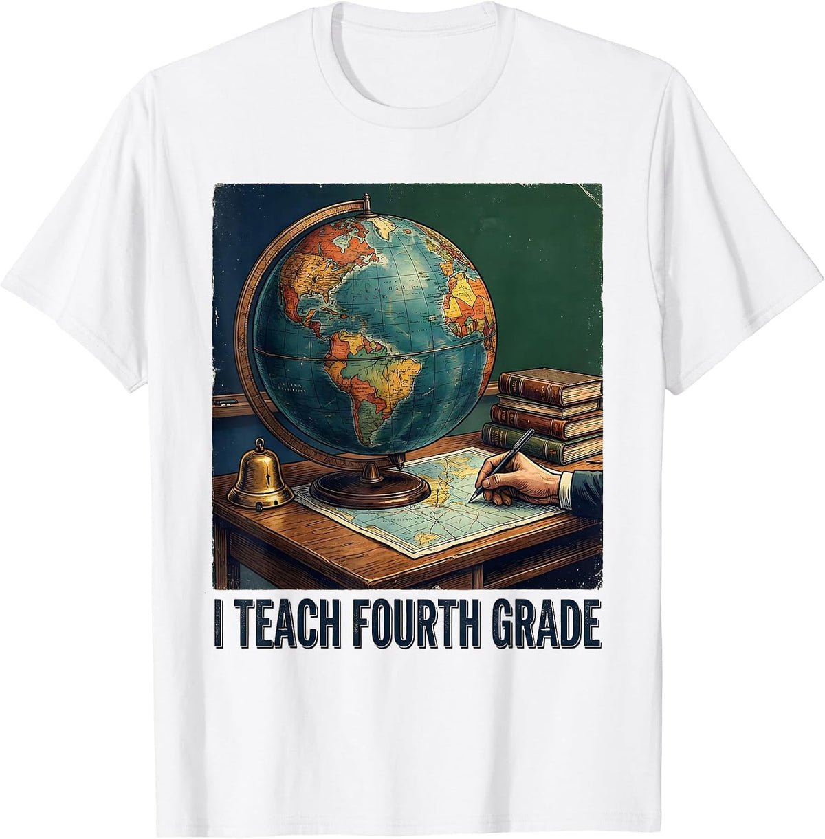 Men's I Teach Fourth Grade Vintage Teacher Appreciation Back T-Shirt - White