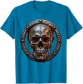 Molten Iron Skull Forged Metal Graphic T-Shirt - Sapphire Blue