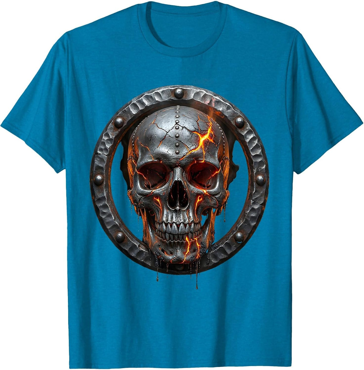 Molten Iron Skull Forged Metal Graphic T-Shirt - Sapphire Blue