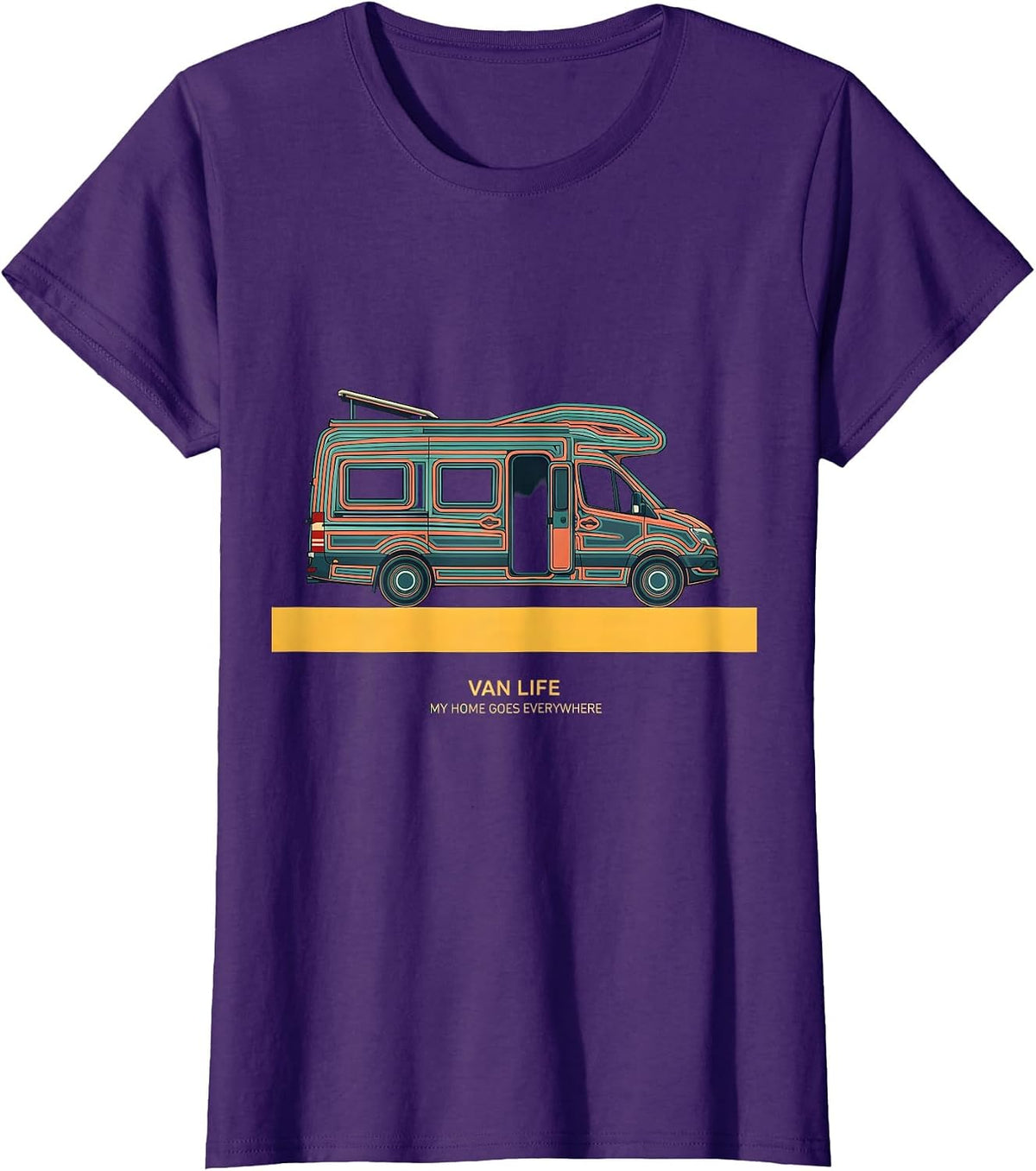 Women's Van Life My Home Goes Everywhere Retro Camper Nomad Pride T-Shirt - Purple