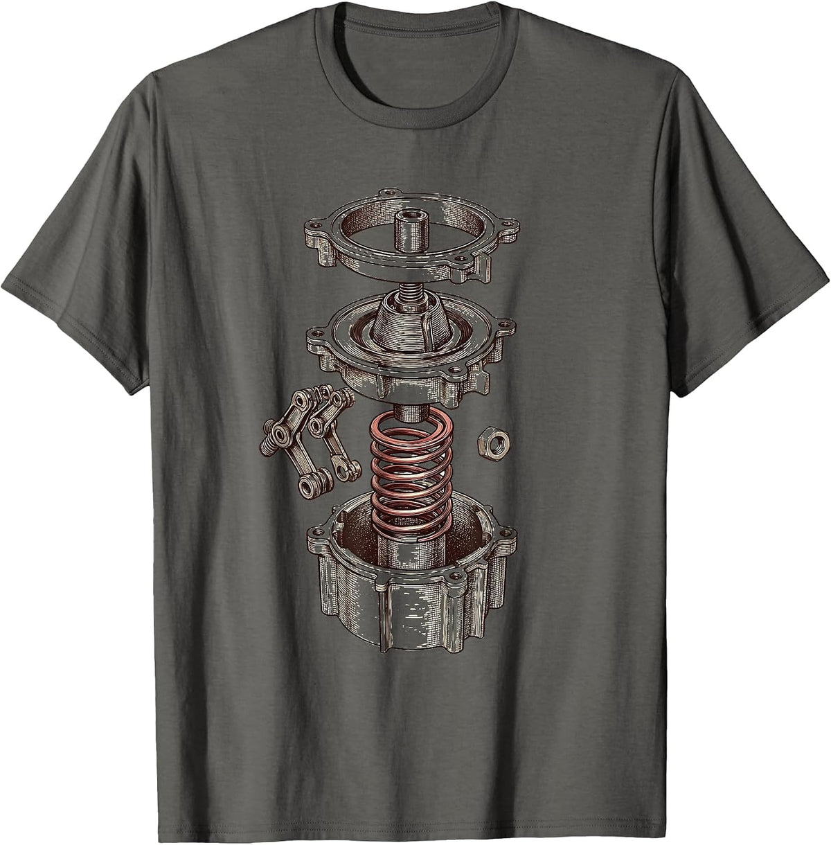 Exploded Cylinder Head Car Guy Mechanic Garage Humor T-Shirt - Asphalt Grey