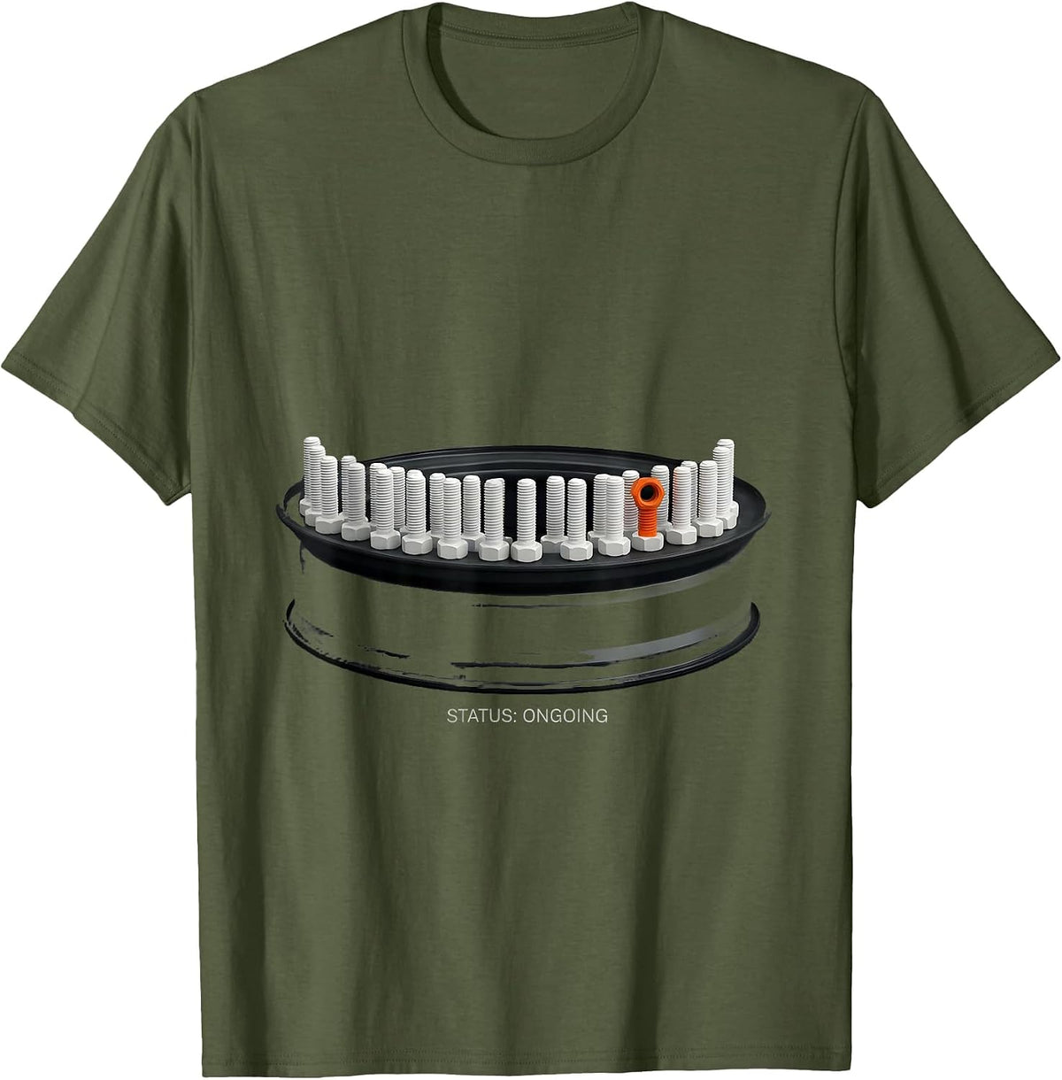 Status: Ongoing Funny Car Guy Mechanic Garage Humor T-Shirt - Olive Green