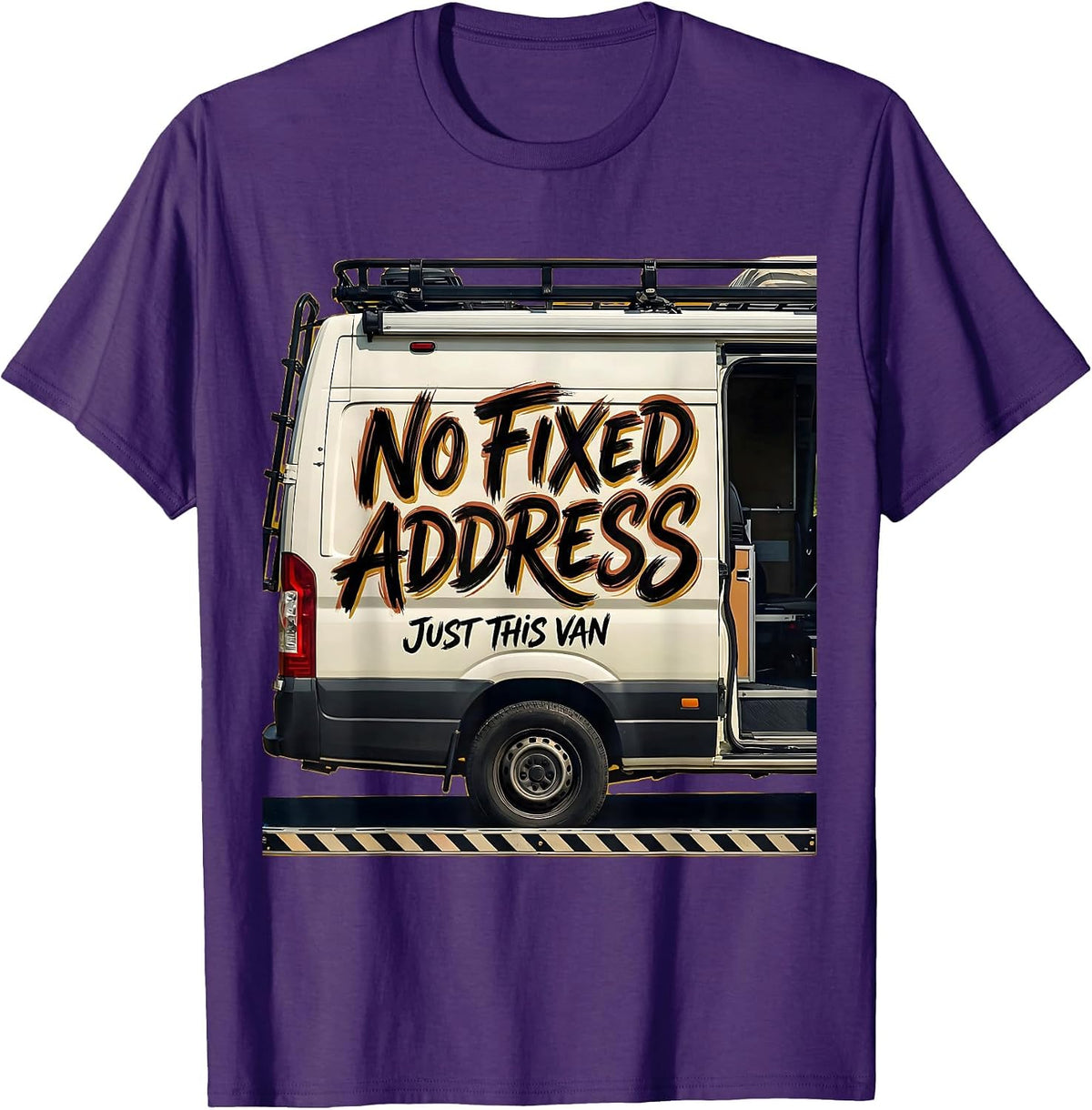 Men's No Fixed Address, Just This Van Vintage Van Life Nomad Road T-Shirt - Purple