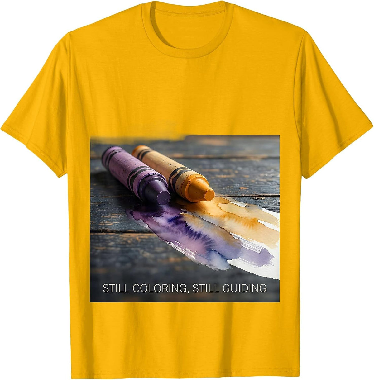 Still Coloring Still Guiding Watercolor Mental Health T-Shirt - Golden Yellow