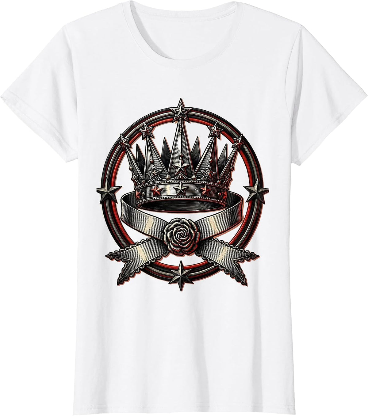 Women's Cowgirl Rodeo Queen Crown and Sash Illustration T-Shirt - White
