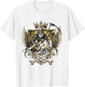 Men's Grim Reaper Electric Guitar Metal Illustration T-Shirt - White