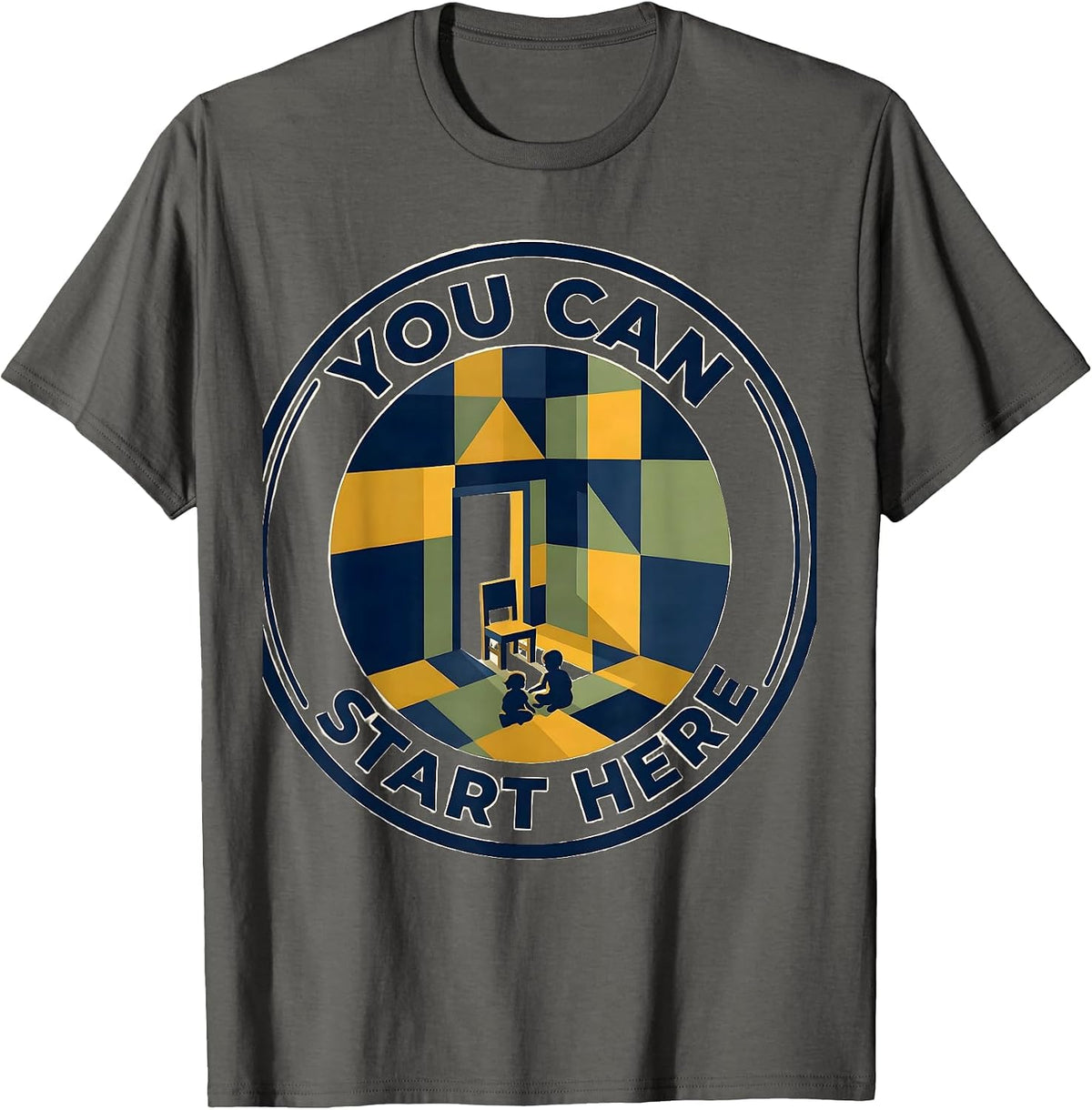You Can Start Here Quilt Block Patchwork Counselor Mental T-Shirt - Asphalt Grey