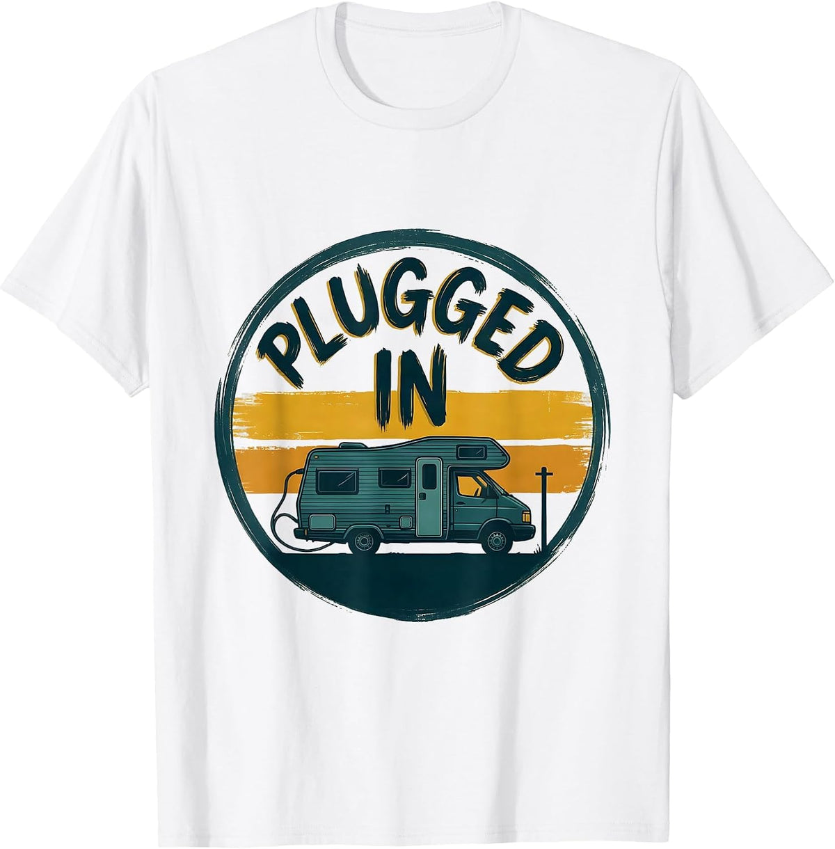 Men's Plugged In Retro Van Life Nomads Camper Badge T-Shirt - White