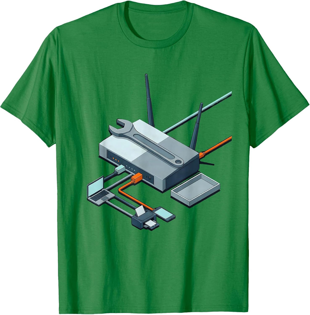 Men's Network Router IT Humor Tech Support Gift T-Shirt - Kelly Green