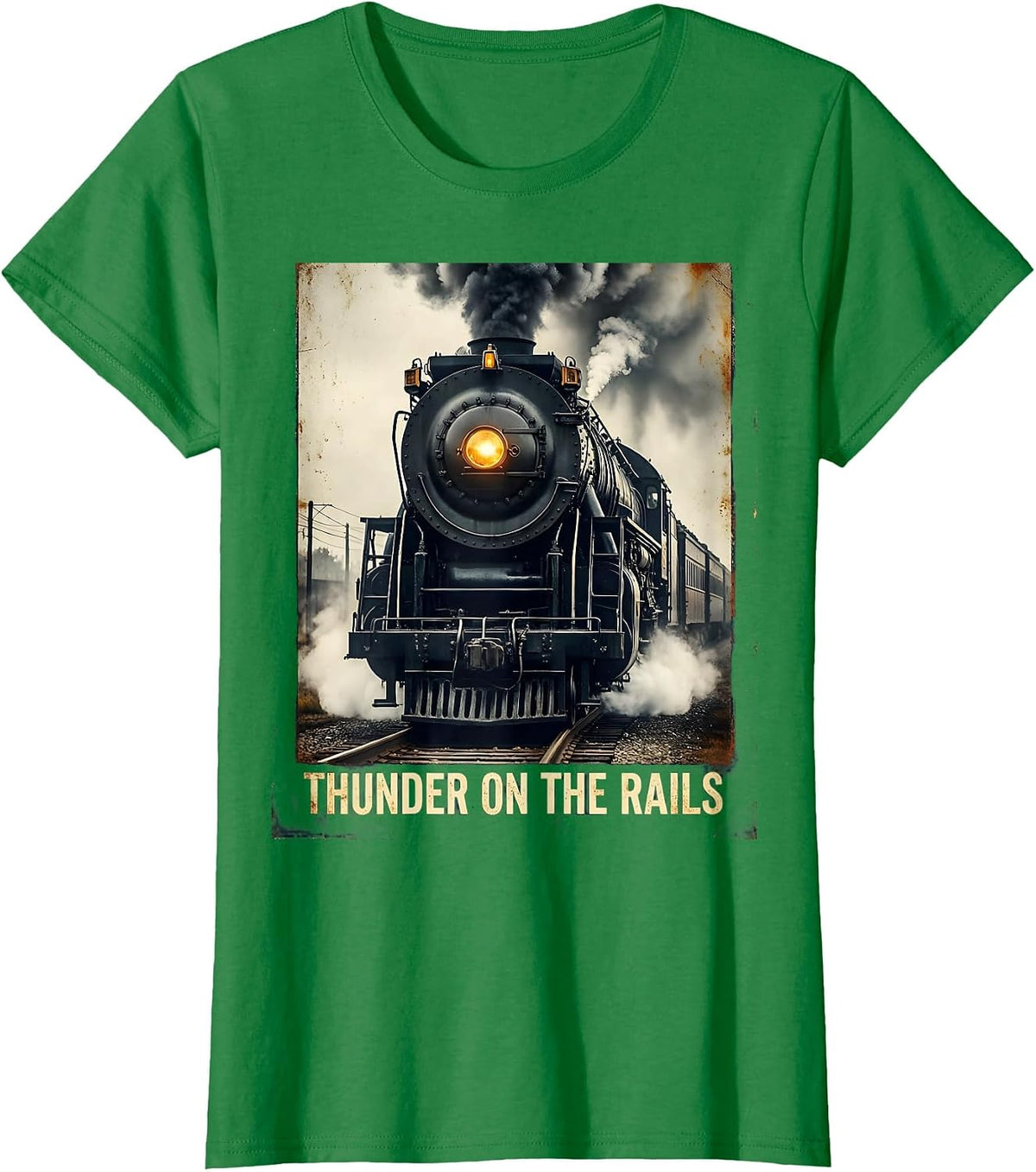 Women's Thunder On The Rails Vintage Big Boy 4014 Steam Locomotive T-Shirt - Kelly Green