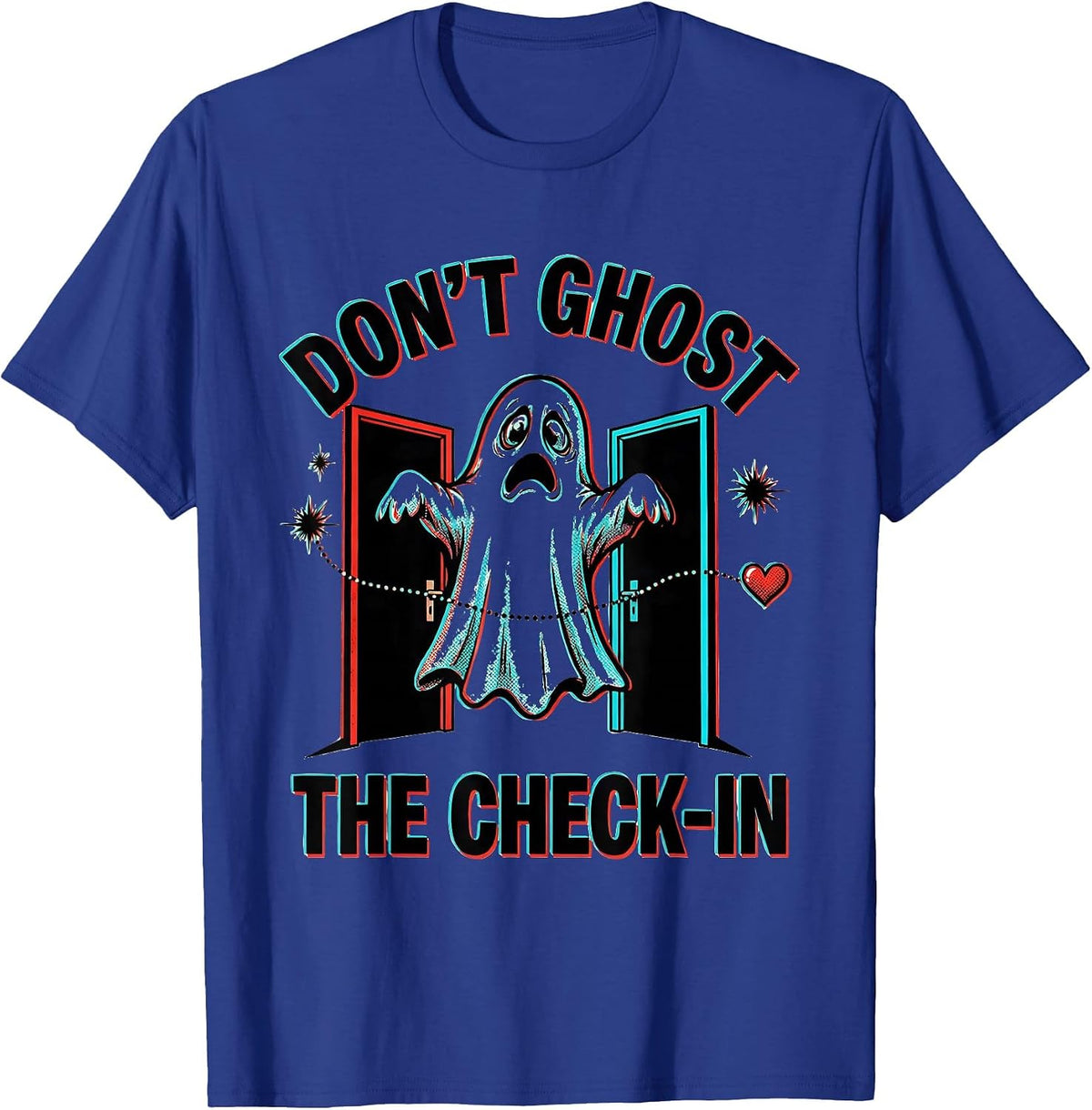Don't Ghost the Check-In Pop Art Mental Health Ghost Pun T-Shirt - Royal Blue