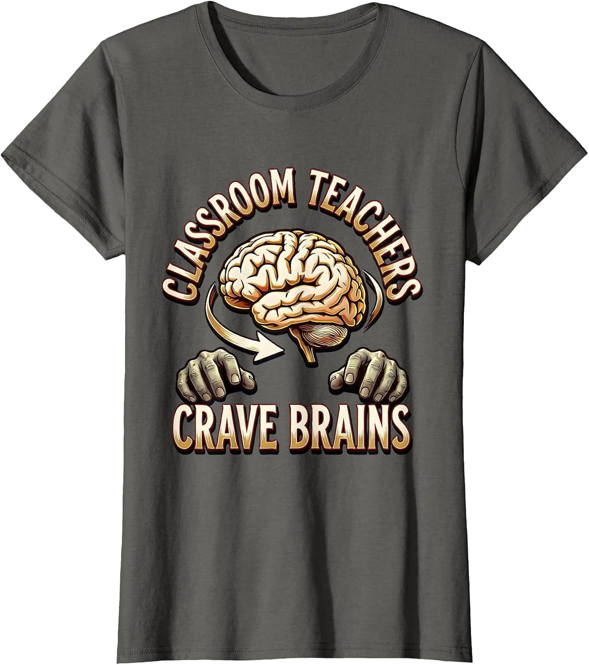 Women's Classroom Teachers Crave Brains Funny Zombie Halloween T-Shirt - Asphalt Grey