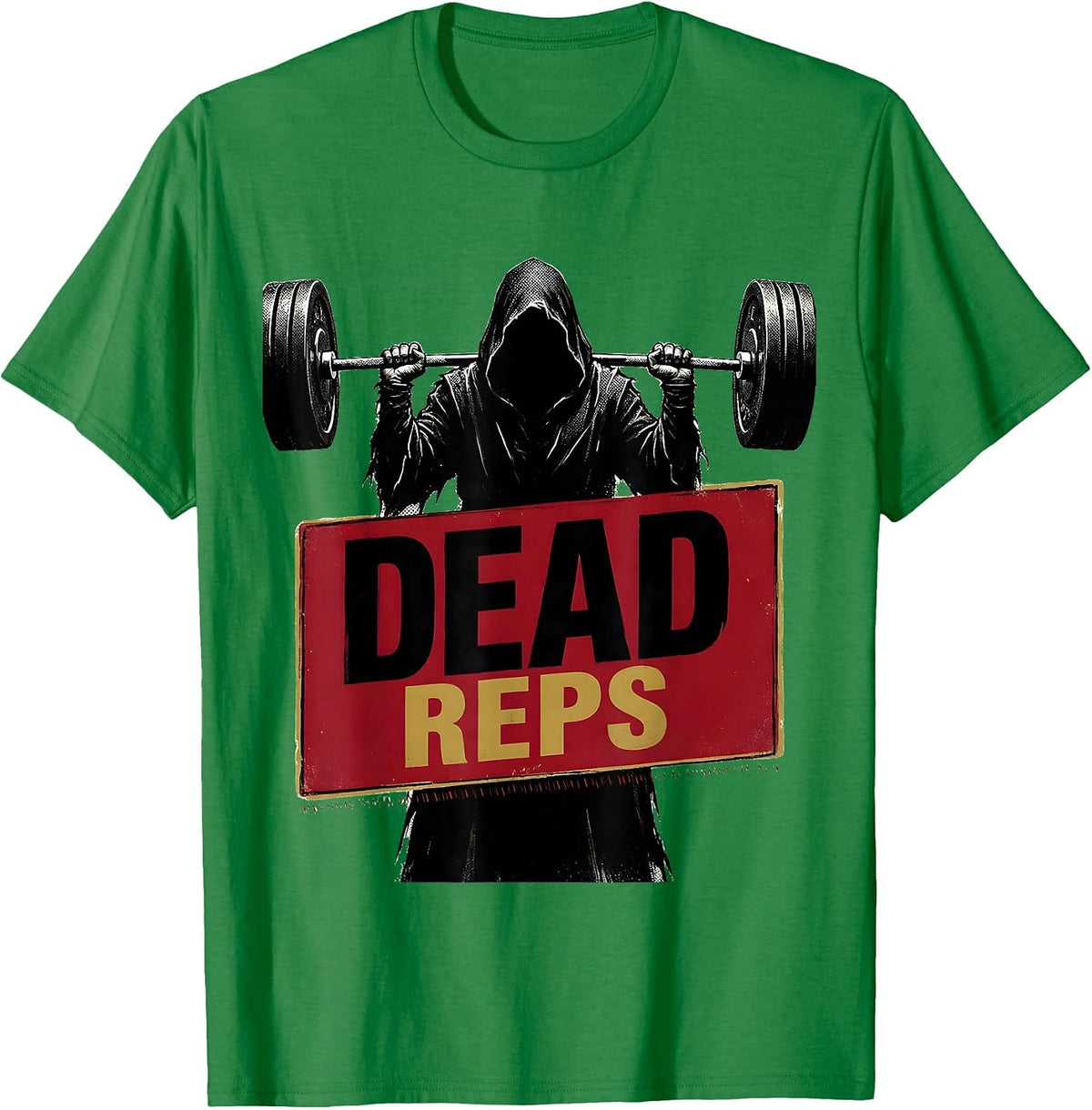 Men's Dead Reps Funny Halloween Ghost Skeleton Weightlifting Gym T-Shirt - Kelly Green