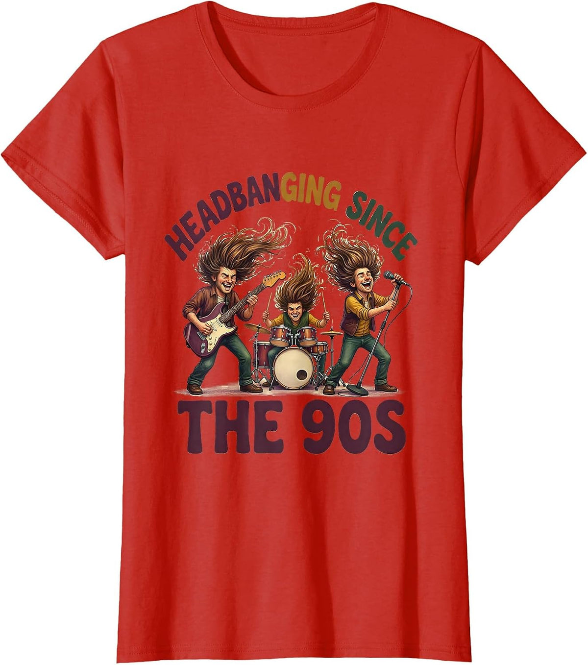 Headbanging Since the 90s Rock Music Design T-Shirt - Red