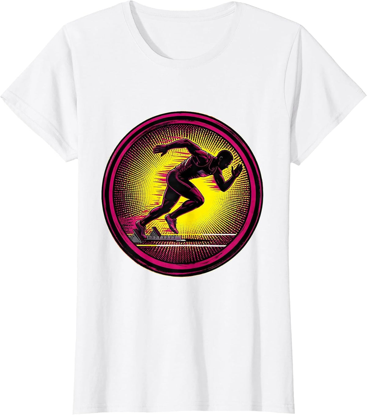 Women's Sprinter Exploding Off Starting Blocks Graphic T-Shirt - White