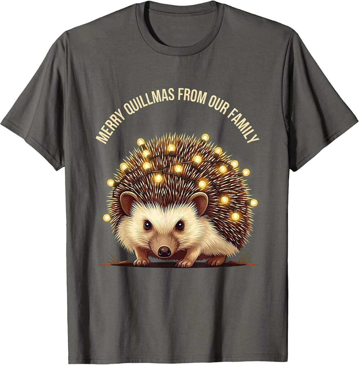 Merry Quillmas From Our Family Cute Hedgehog Lover Holiday T-Shirt - Asphalt Grey