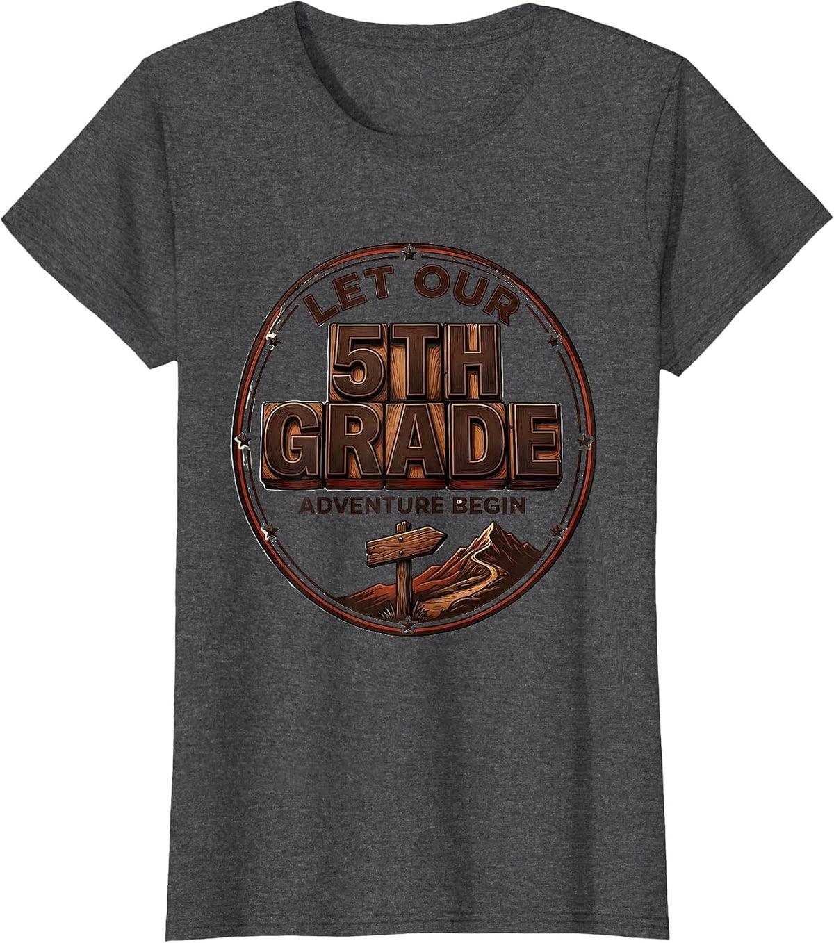 Women's Let Our 5th Grade Adventure Begin Fifth Grade Teacher Team T-Shirt - Dark Heather Grey