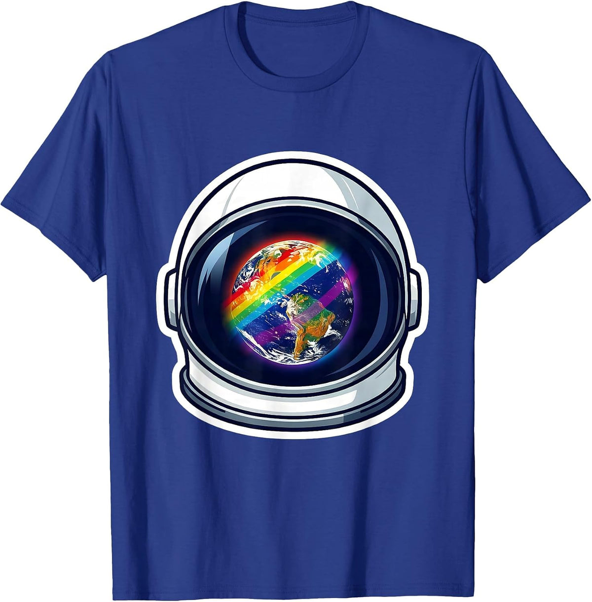 Pride Flag Astronaut Rainbow Earth Reflection T-Shirt - Royal Blue