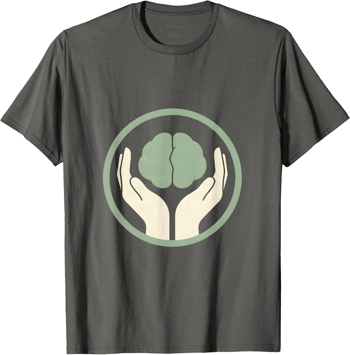Cupped Hands Glowing Brain Mental Health Design T-Shirt - Asphalt Grey
