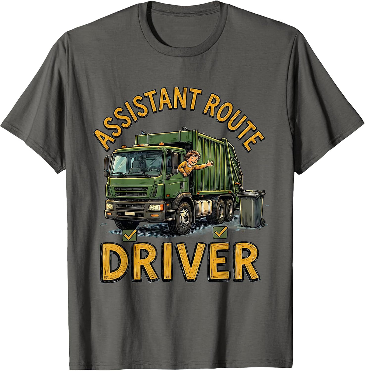 Assistant Route Driver Funny Toddler Garbage Truck Recycling T-Shirt - Asphalt Grey