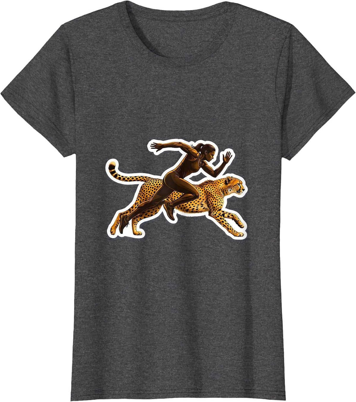 Women's Cheetah Sprint Do It Lady Runner Graphic T-Shirt - Dark Heather Grey