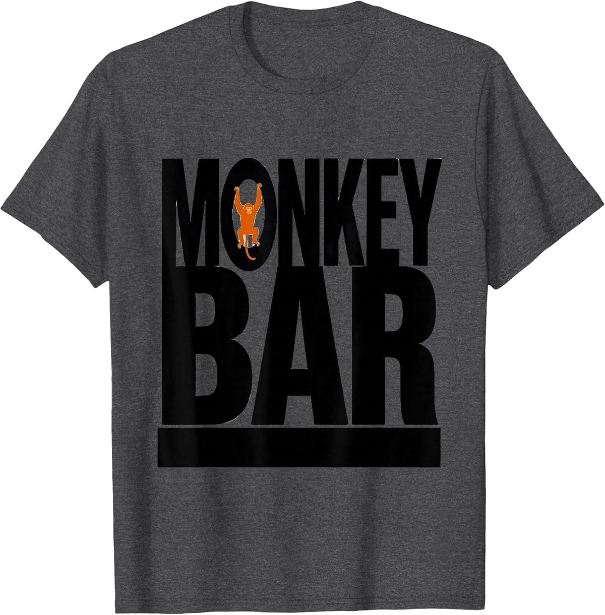 MONKEY BAR Brutalist Gym Workout Animal Pun Humor T-Shirt - Dark Heather Grey
