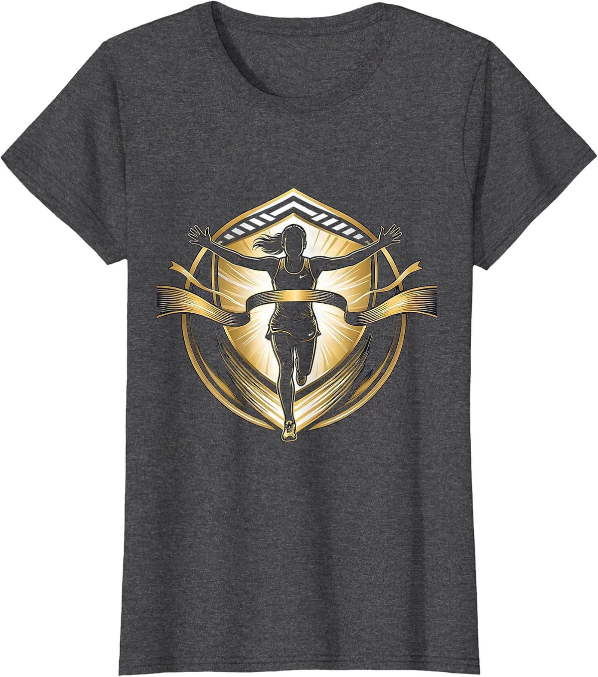 Women's Sprinter Breaking the Finish Line Graphic Tee T-Shirt - Dark Heather Grey