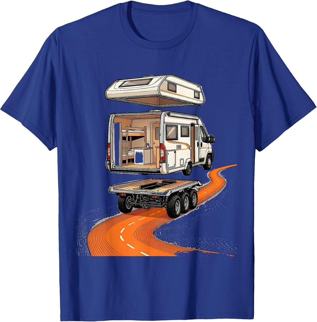 Men's Camper Van Exploded View Retro Van Life Nomads T-Shirt - Royal Blue