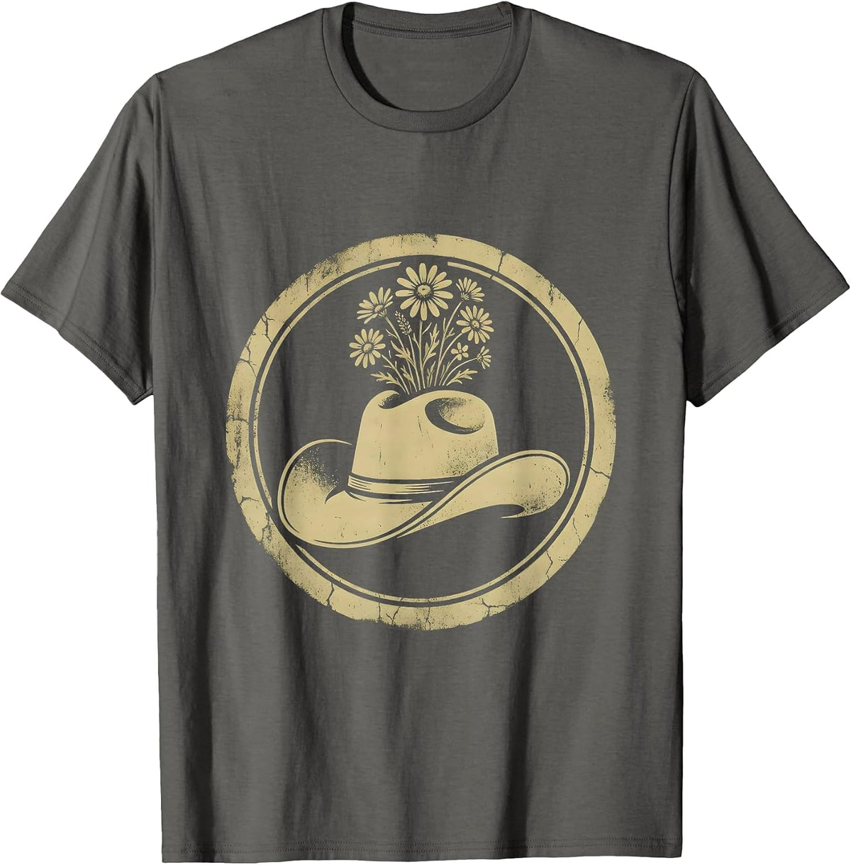 Cowgirl Hat Wildflower Bouquet Rodeo Design T-Shirt - Asphalt Grey