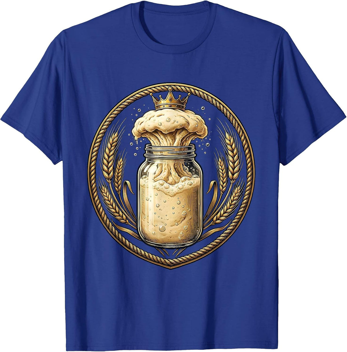 Men's Sourdough Starter Jar Wearing Crown Illustration T-Shirt - Royal Blue