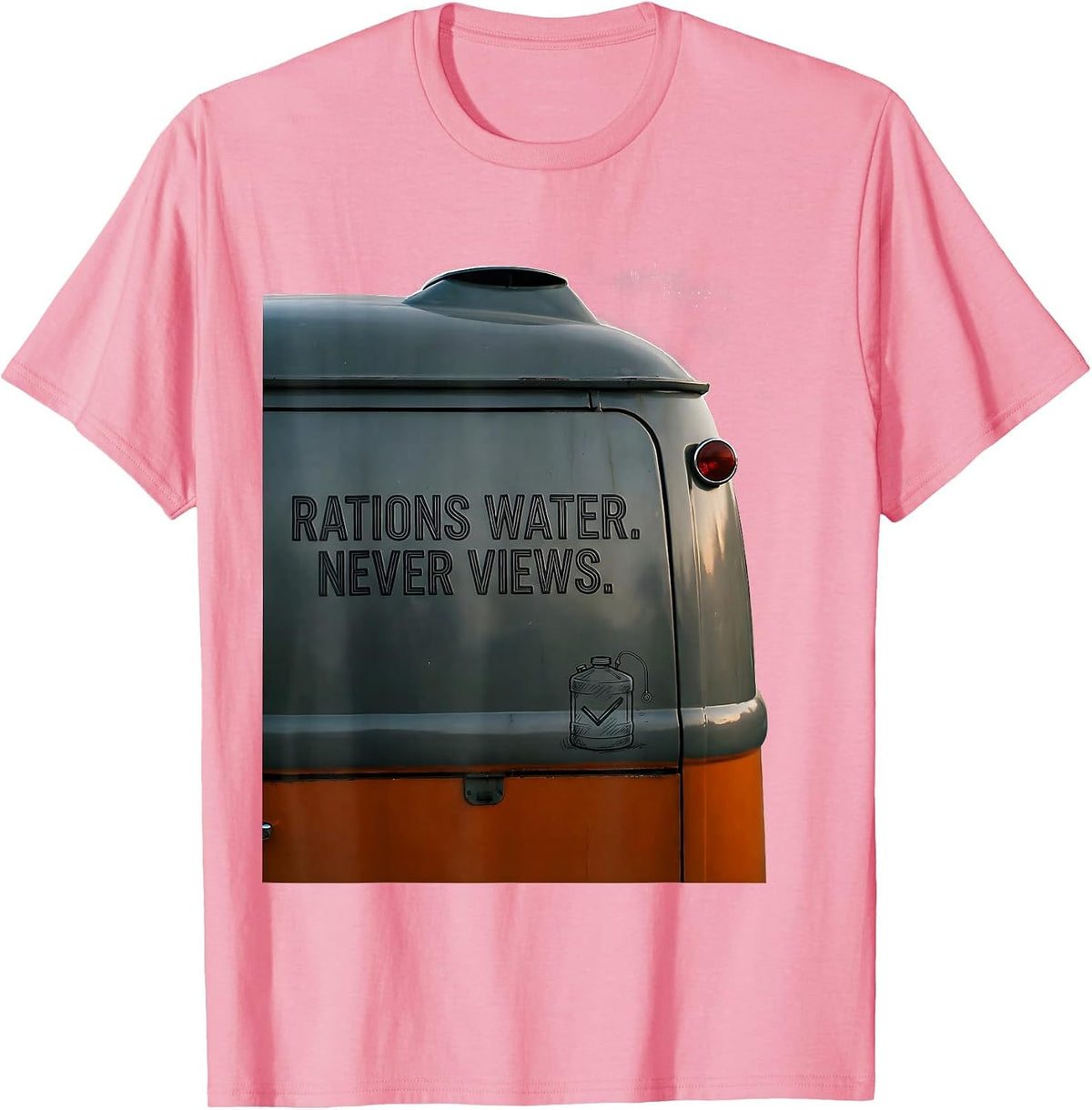 Men's Rations Water Never Views Retro Van Life Nomad Travel T-Shirt - Pink