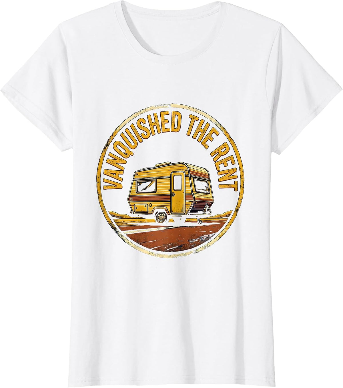 Women's Vanquished The Rent Vintage Van Life Camper Nomad Pride T-Shirt - White