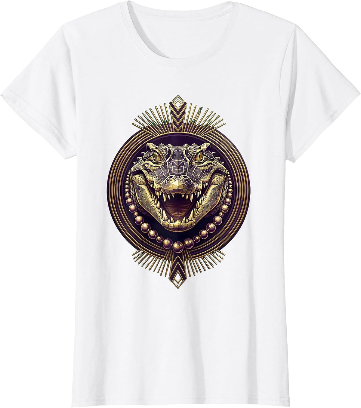 Mardi Gras Alligator Beads Festive Illustration T-Shirt - White