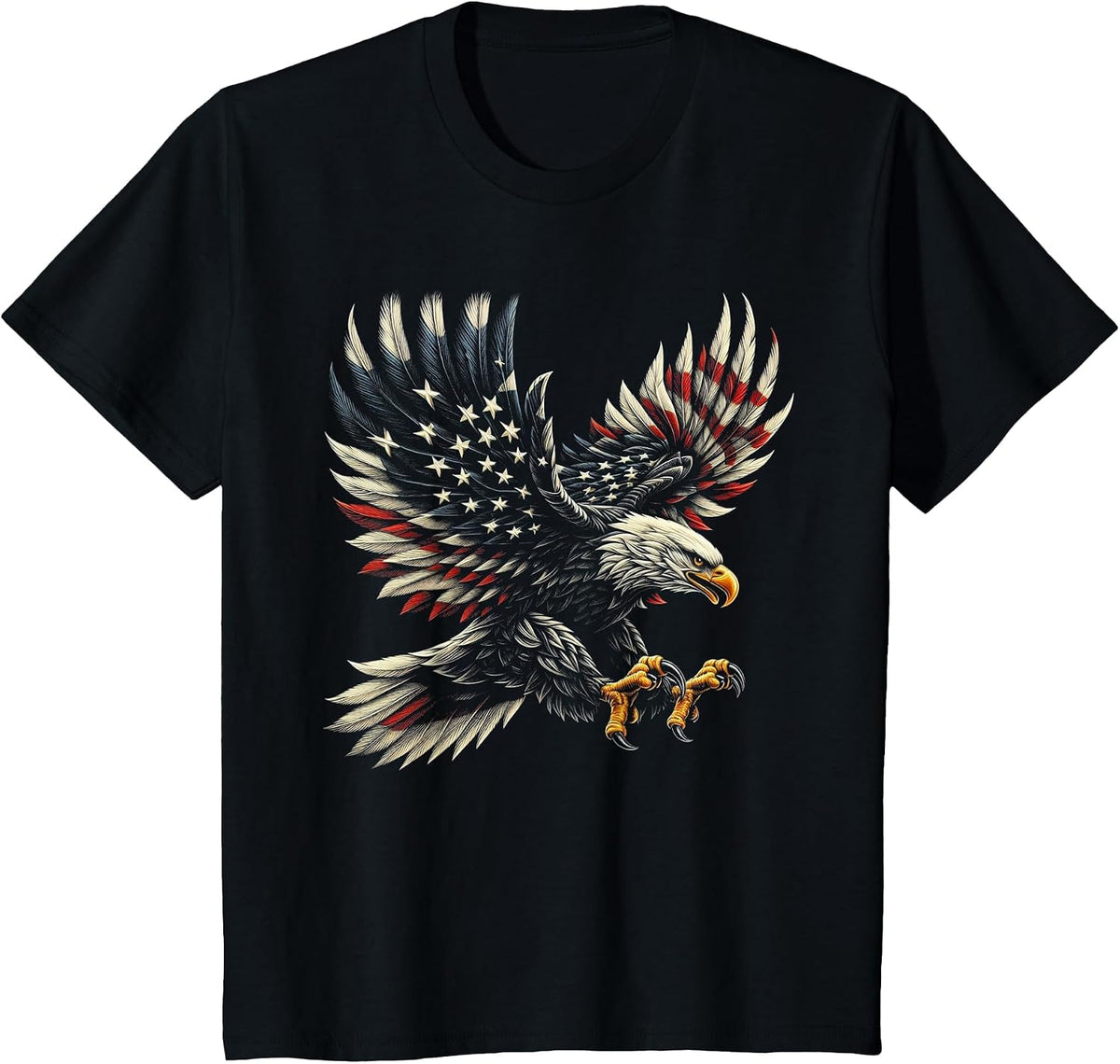 Patriotic American with Eagle and USA Flag T-Shirt - Black