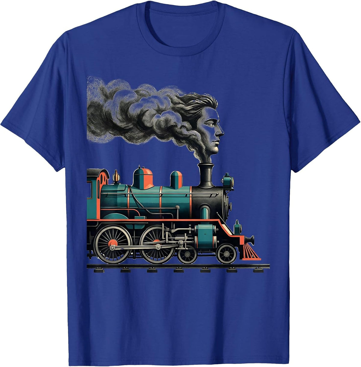Steam Locomotive Profile Midcentury Modern Train Enthusiast T-Shirt - Royal Blue