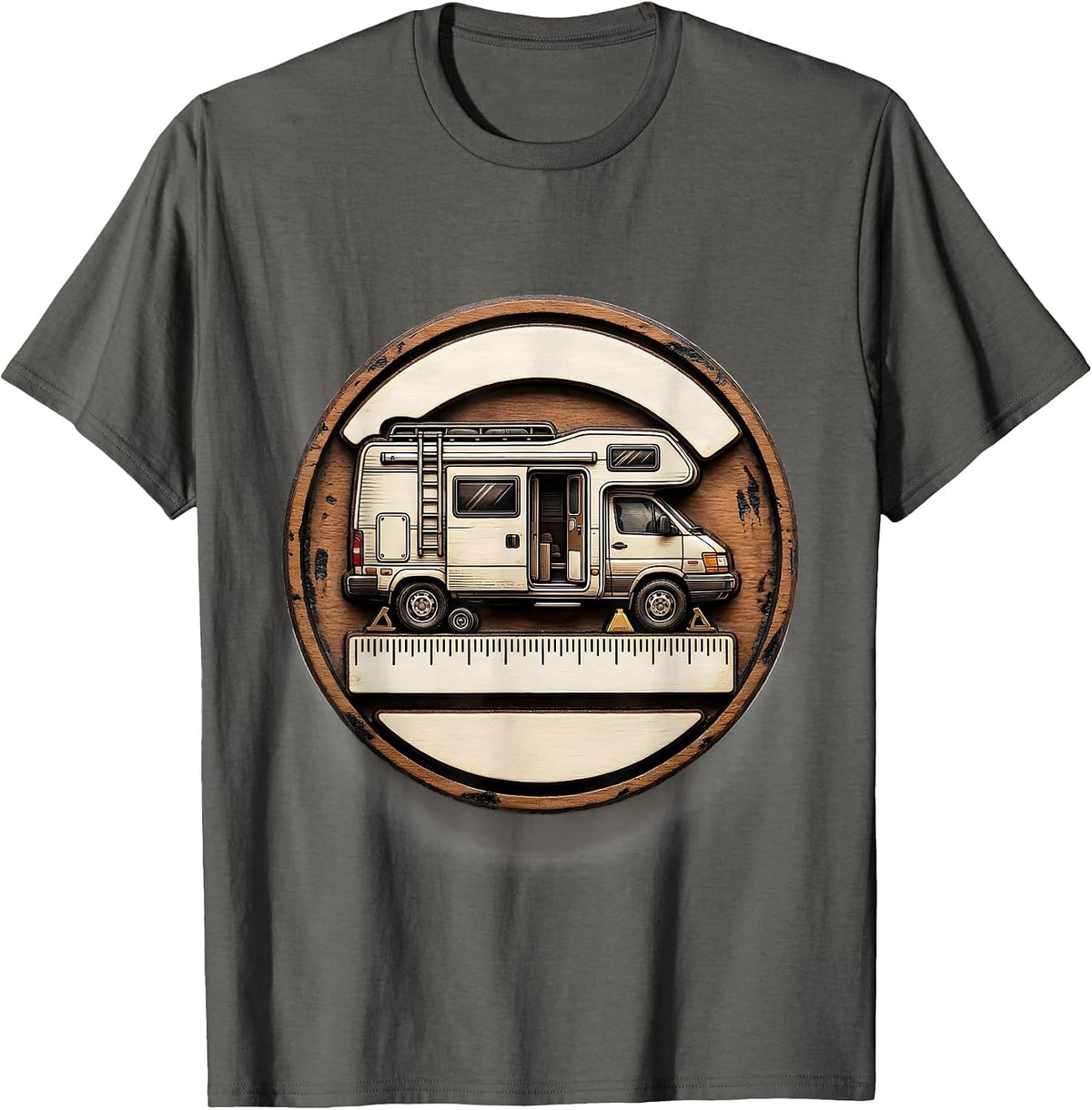 Men's Sealed Camper Van Badge Van Life Road Trip T-Shirt - Asphalt Grey