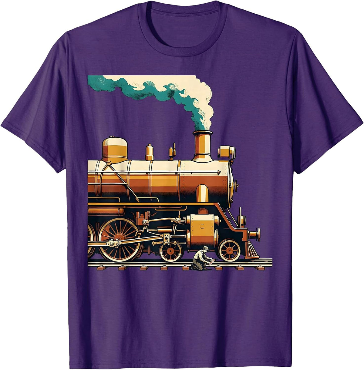 Men's Oversized Steam Locomotive Model Railroad Hobbyist Humor T-Shirt - Purple