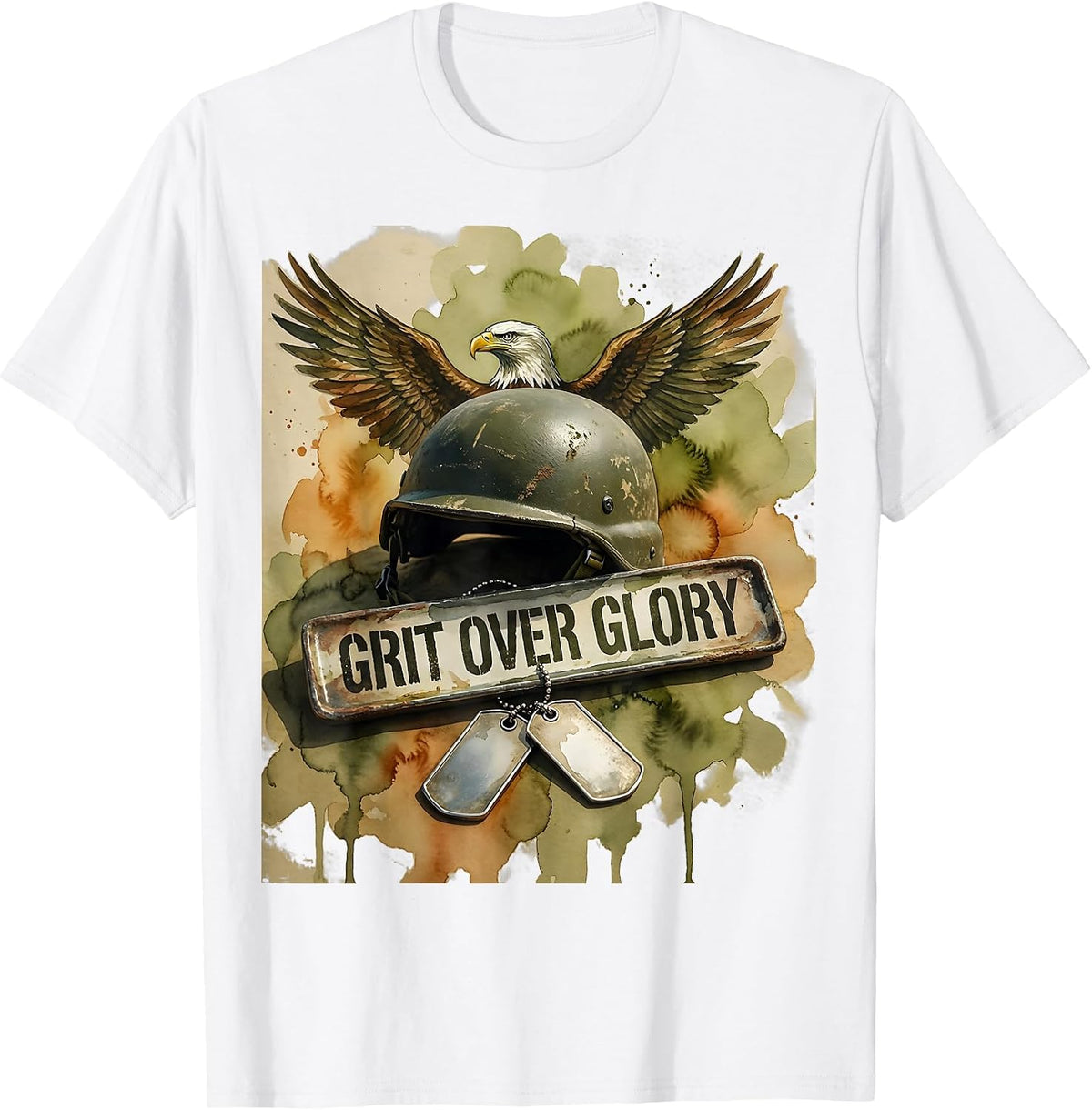 Grit Over Glory Army Veteran Graphic Design T-Shirt - White