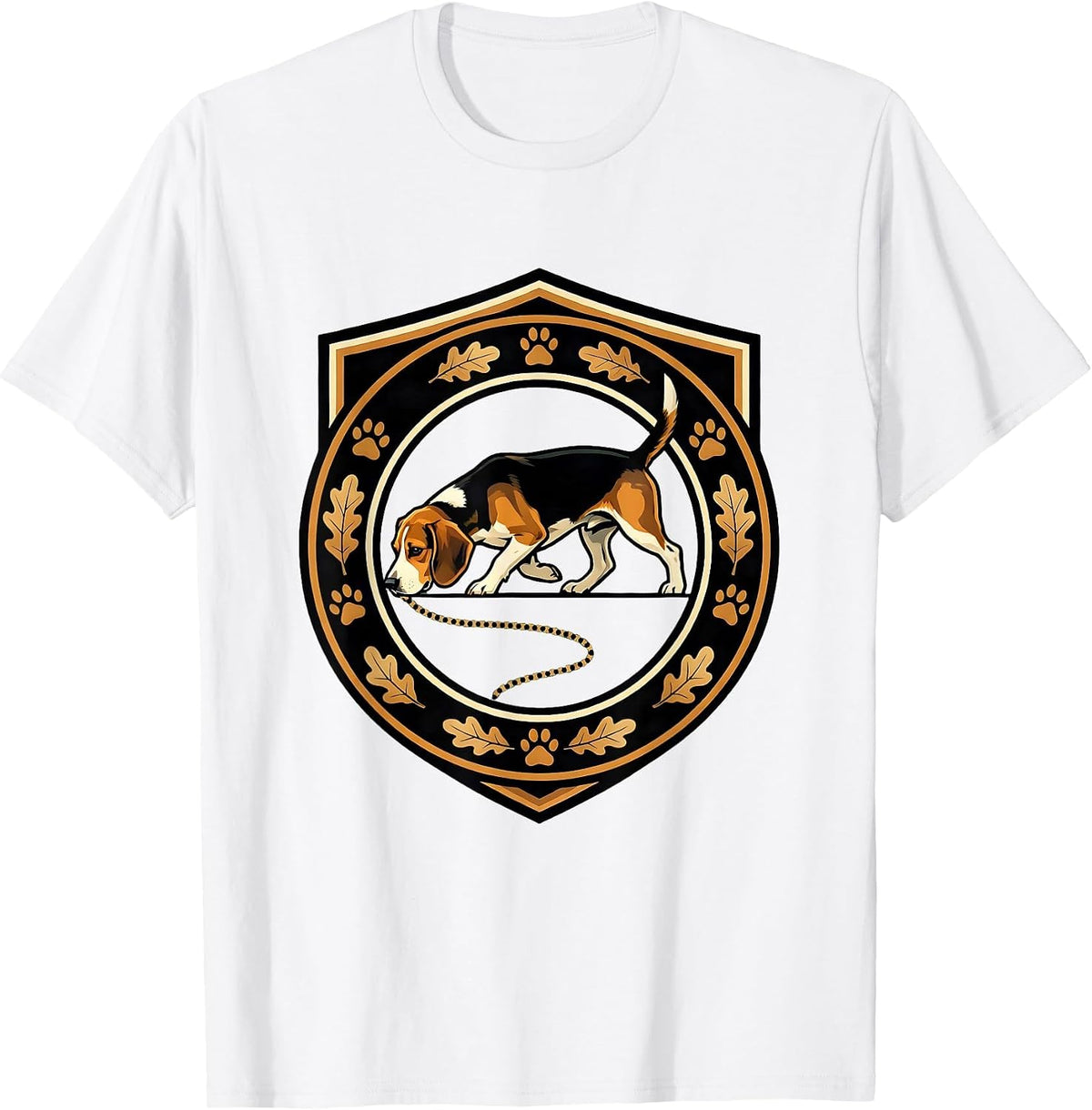 Men's Beagle On The Hunt Nose-Down Scent Trail Design T-Shirt - White