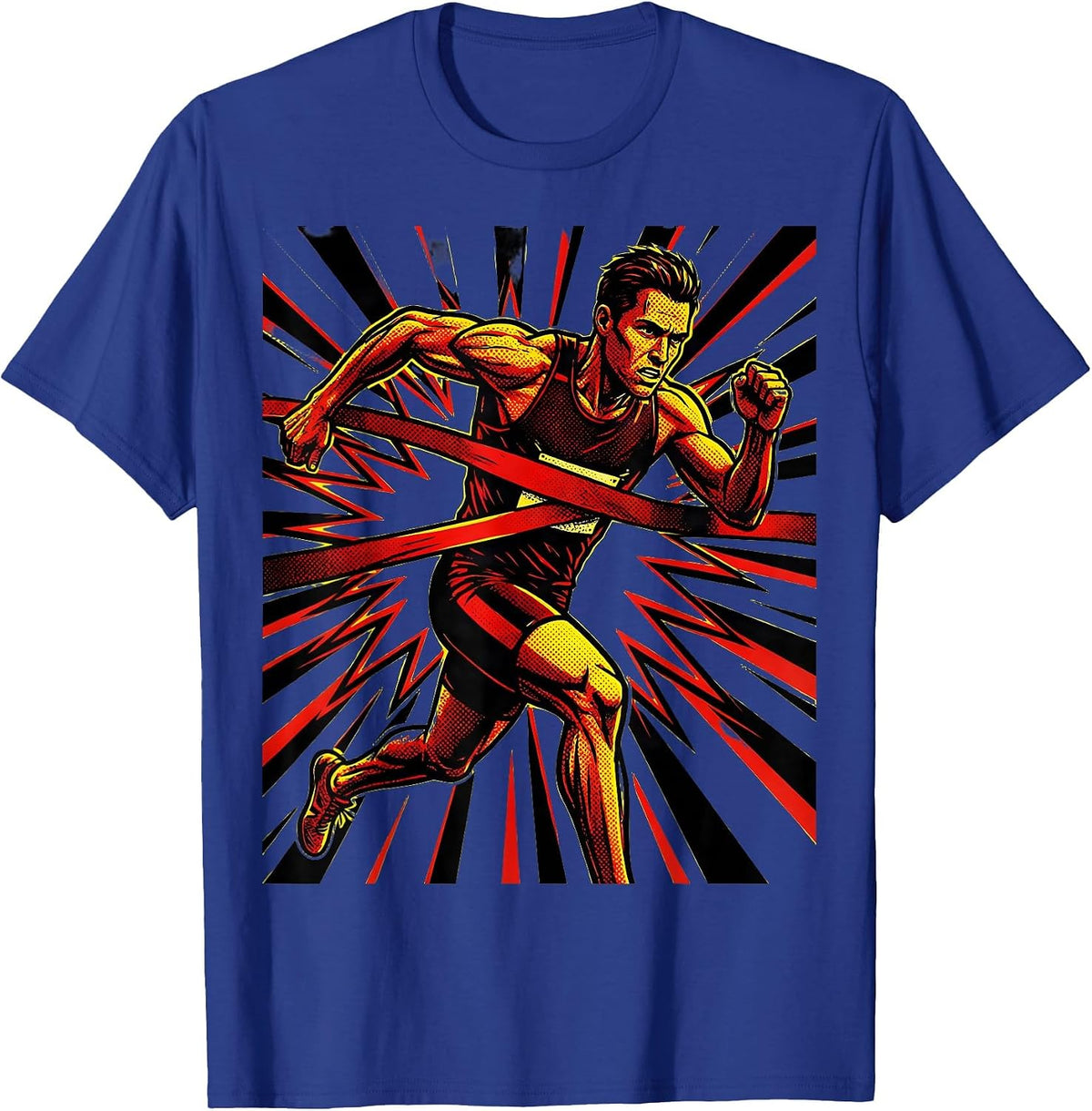 Athlete Sprinting Through Finish Line Graphic T-Shirt - Royal Blue