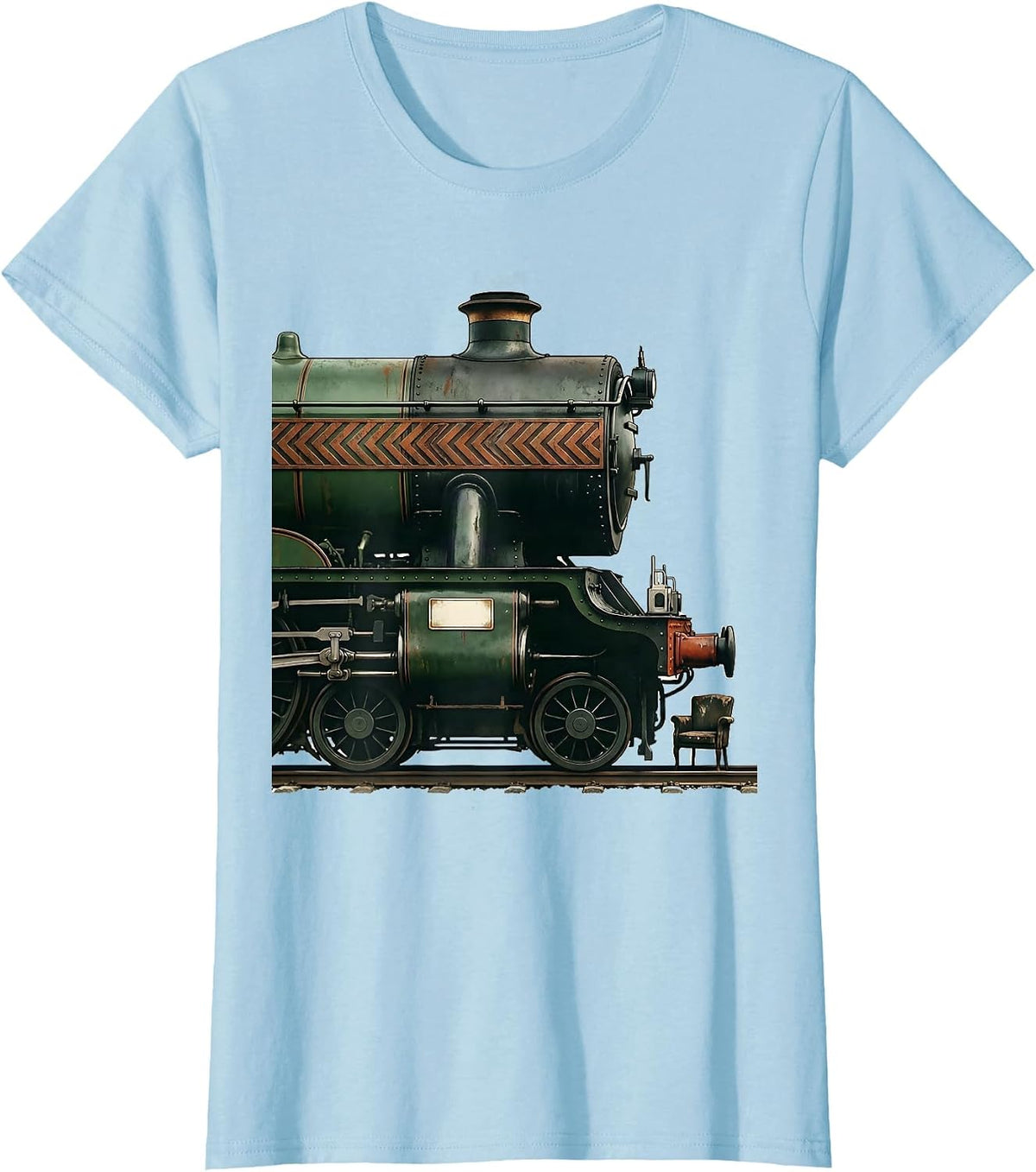 Women's Steam Locomotive Vintage Train Enthusiast Gift T-Shirt - Baby Blue