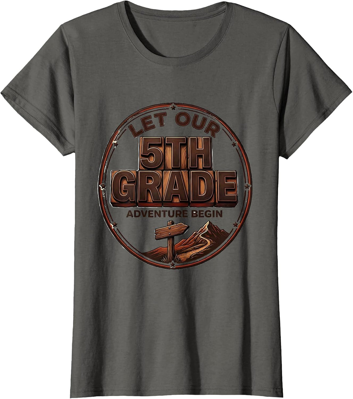 Women's Let Our 5th Grade Adventure Begin Fifth Grade Teacher Team T-Shirt - Asphalt Grey