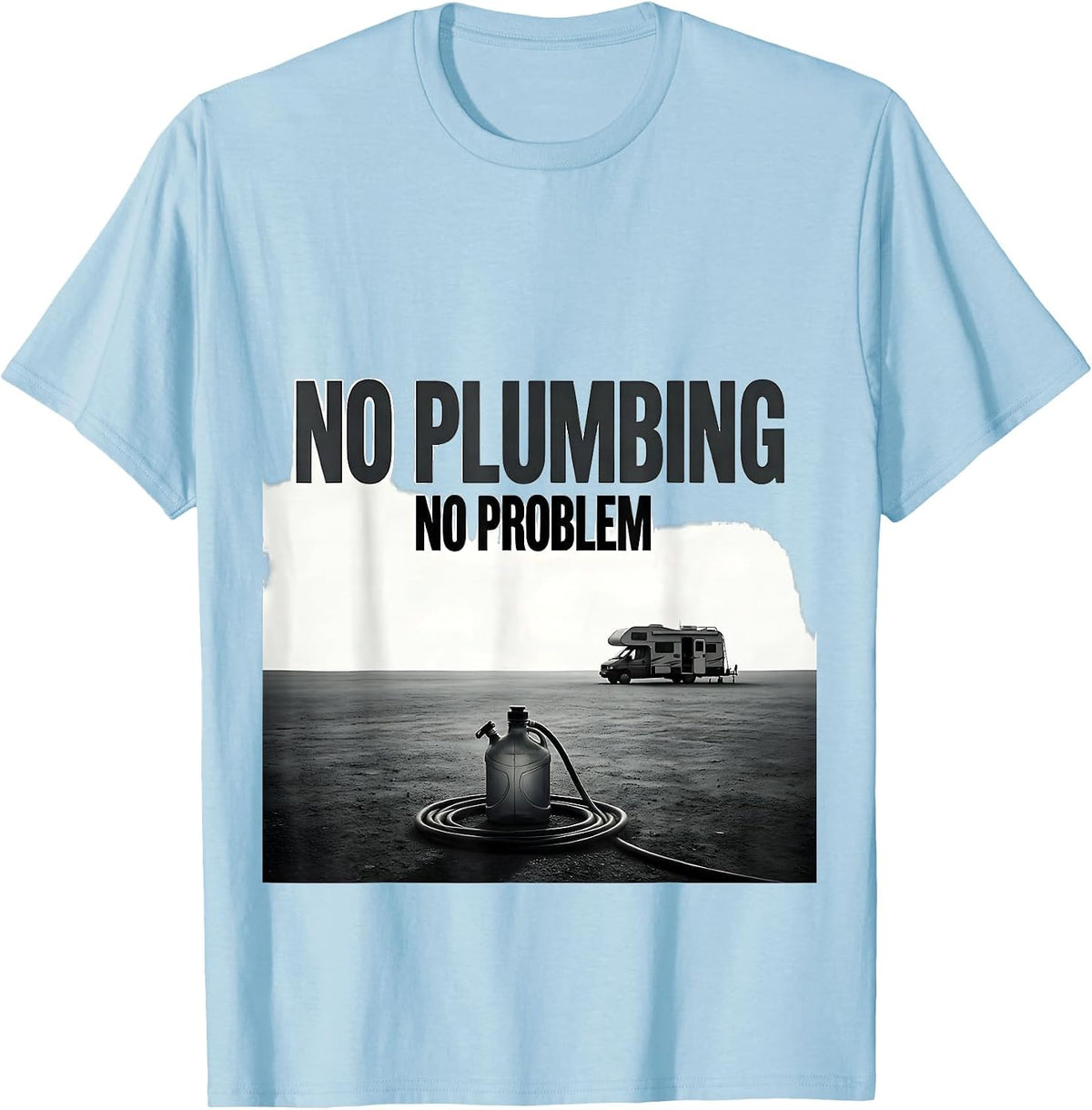 Men's No Plumbing No Problem Monochromatic Van Life Dwellers Road T-Shirt - Baby Blue